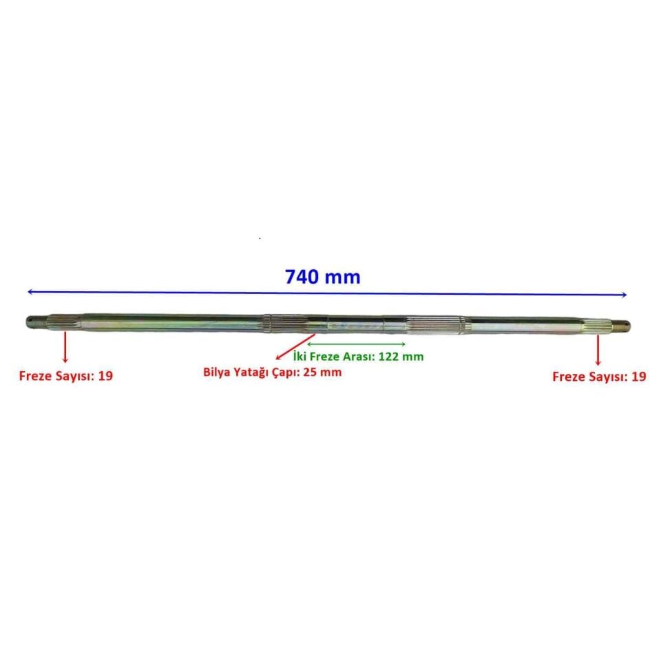 Atv Aks Kanuni 90U 740 Mm Bilya Yatağı 25 Mm Sekman Kanallı 19 Freze Öm