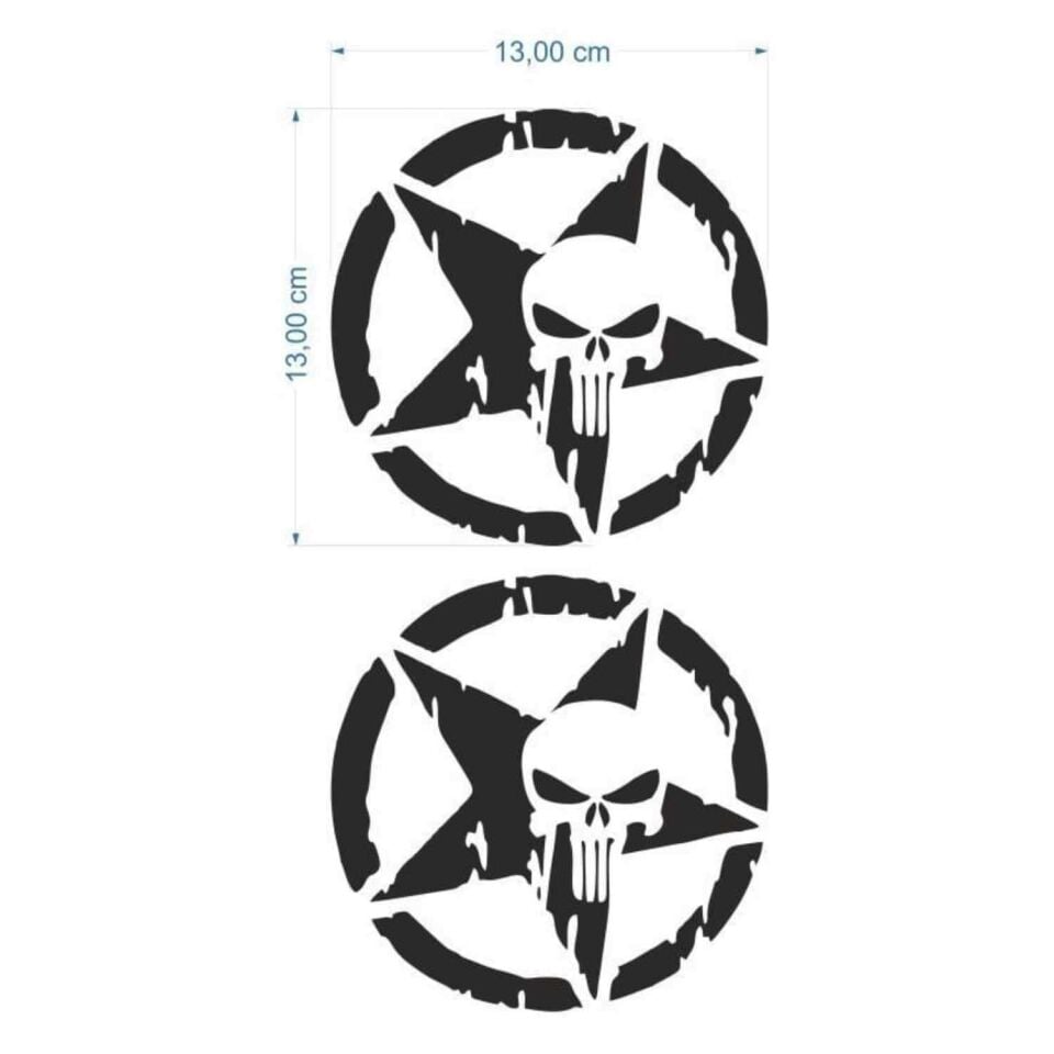 Skm Army Yıldız Kuru Kafa 13 X 13 Cm Siyah Sticker 2 Li