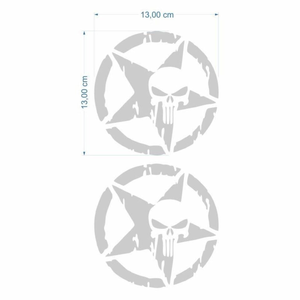 Skm Army Yıldız Kuru Kafa 13 X 13 Cm Gri Sticker 2 Li