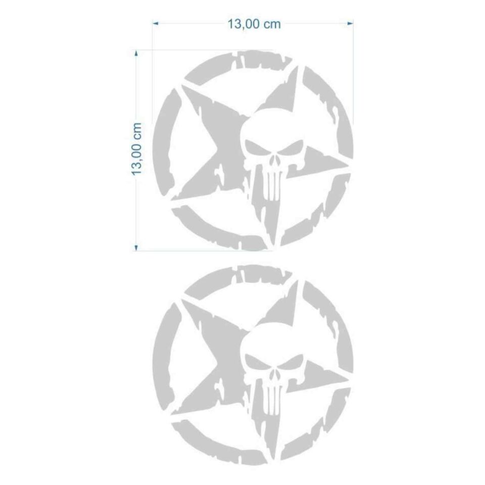 Skm Army Yıldız Kuru Kafa 13 X 13 Cm Gri Sticker 2 Li