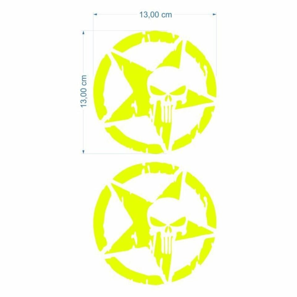 Skm Army Yıldız Kuru Kafa 13 X 13 Cm Flo Sarı Sticker 2 Li