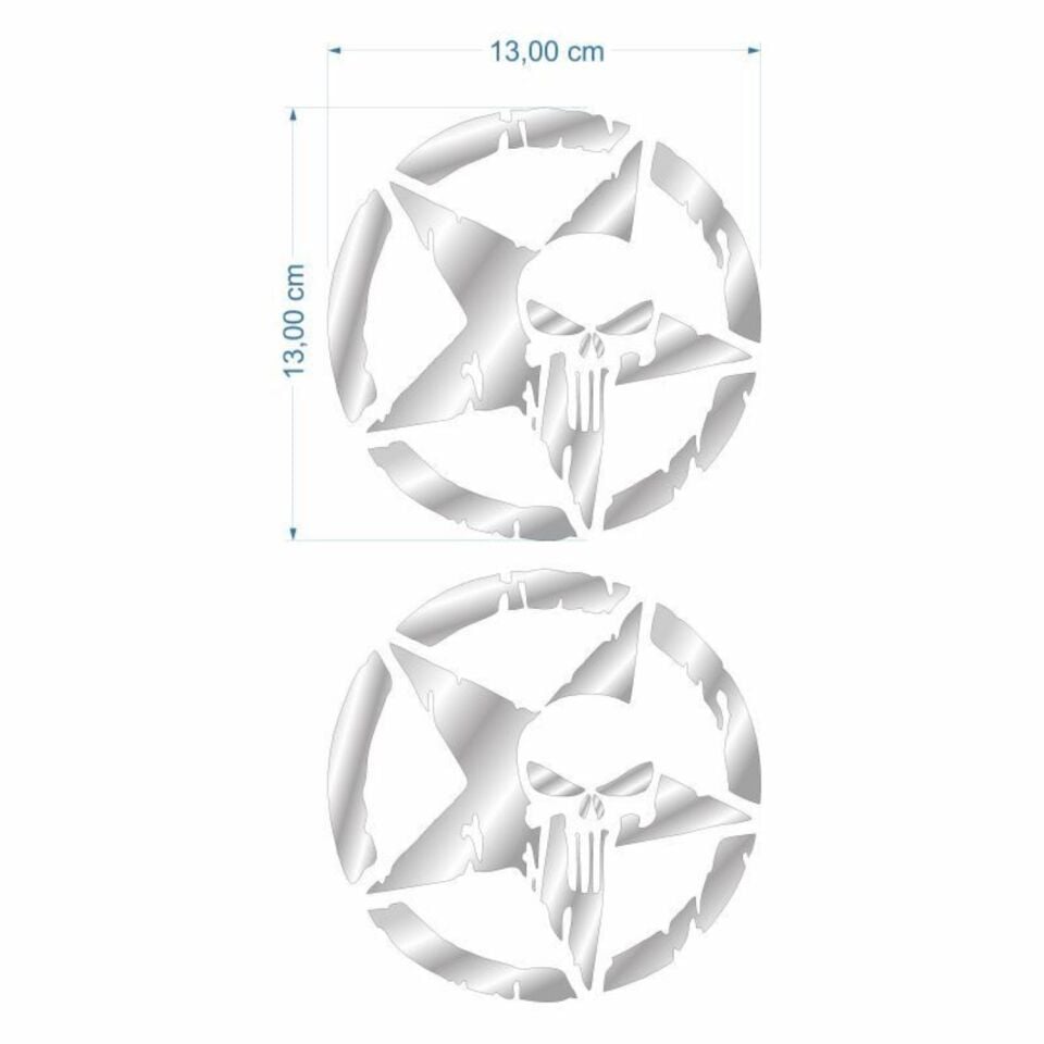 Skm Army Yıldız Kuru Kafa 13 X 13 Cm Nikelaj Sticker 2 Li