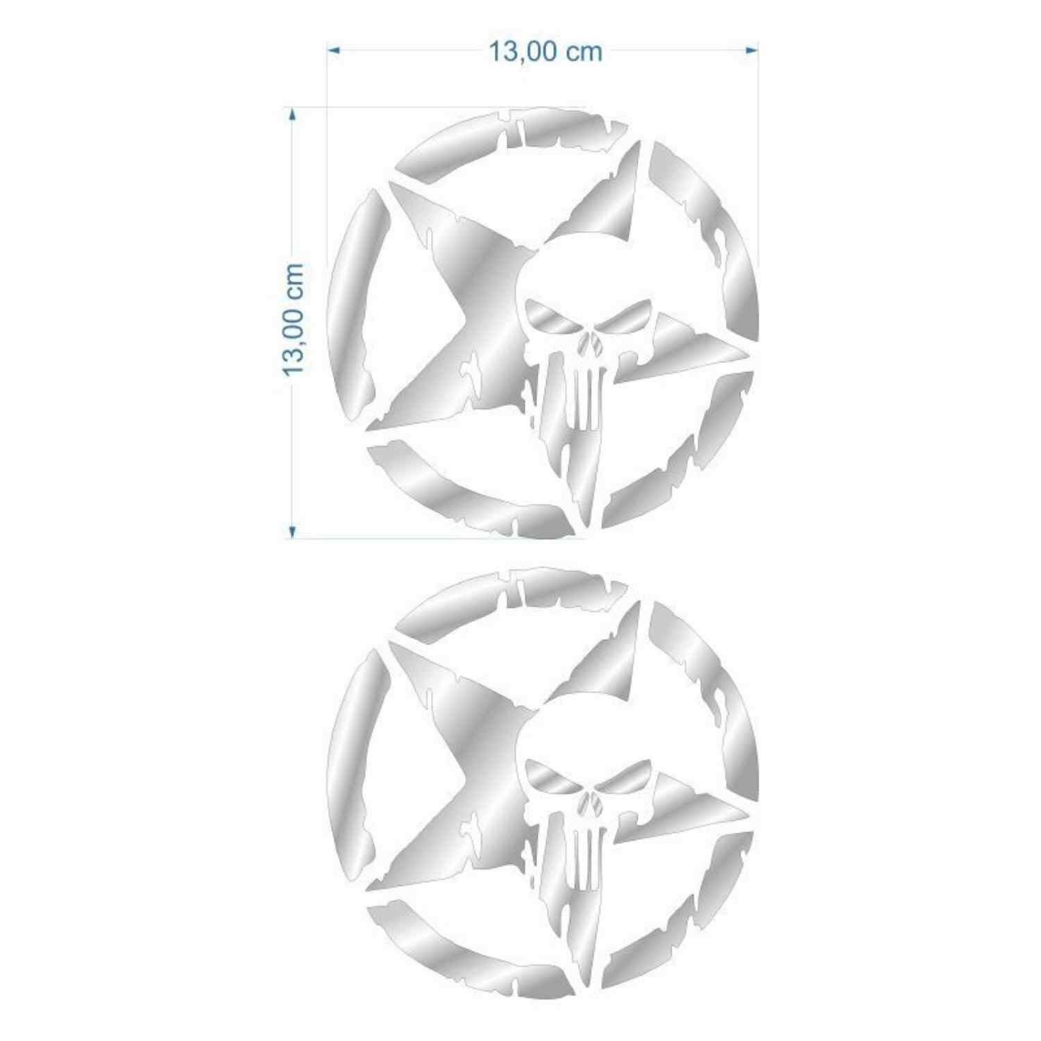 Skm Army Yıldız Kuru Kafa 13 X 13 Cm Nikelaj Sticker 2 Li