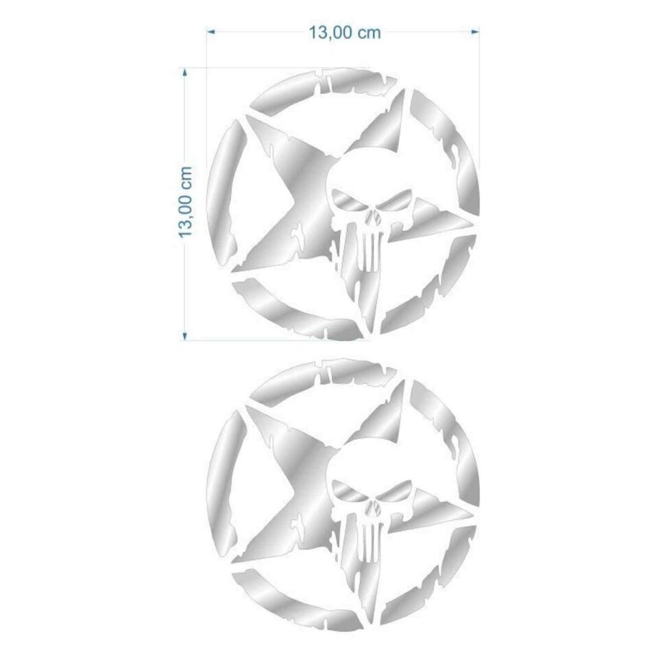 Skm Army Yıldız Kuru Kafa 13 X 13 Cm Nikelaj Sticker 2 Li