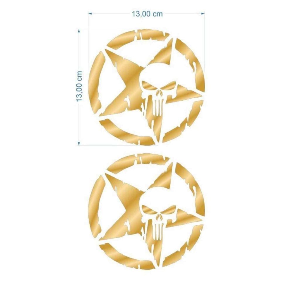 Skm Army Yıldız Kuru Kafa 13 X 13 Cm Gold Sticker 2 Li