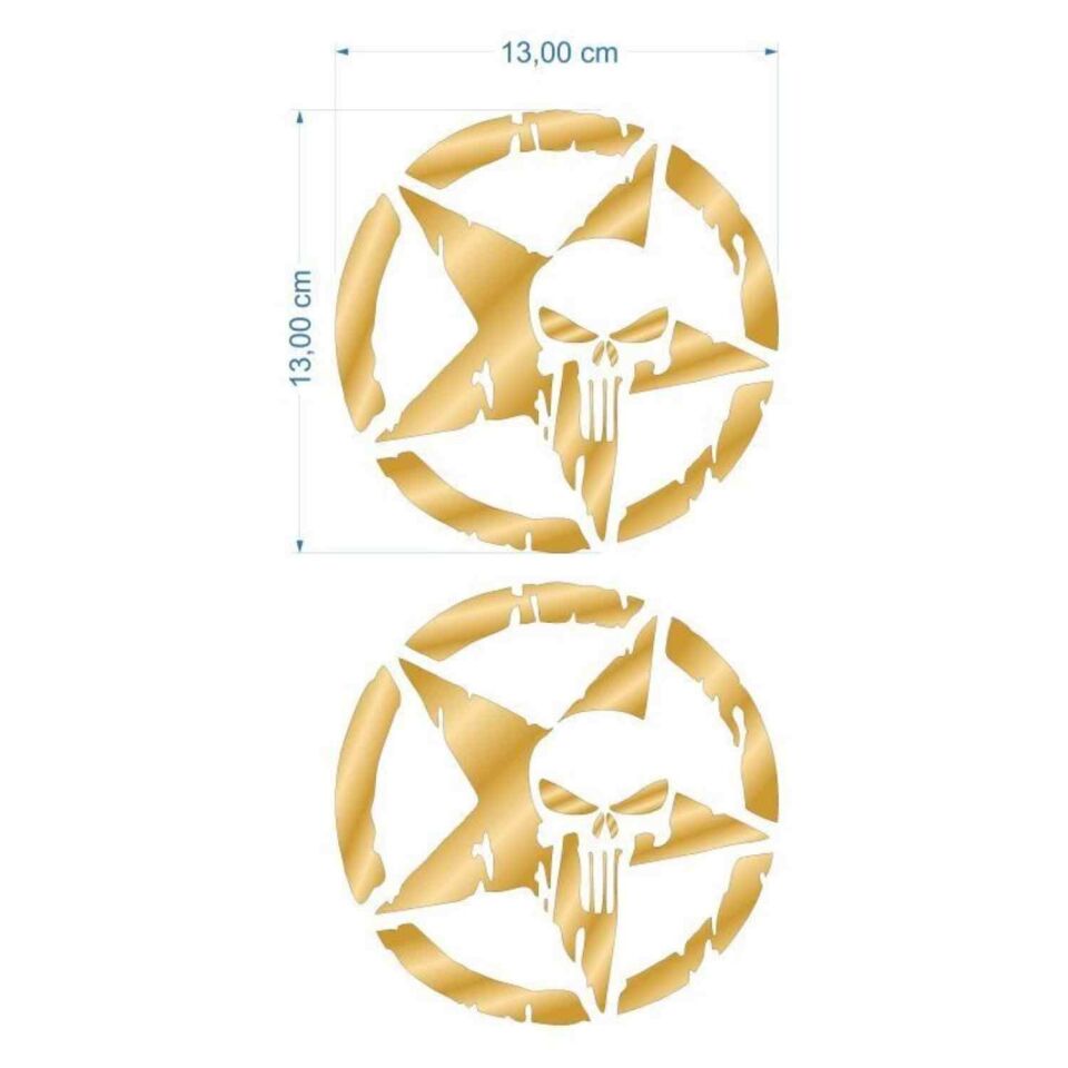 Skm Army Yıldız Kuru Kafa 13 X 13 Cm Gold Sticker 2 Li