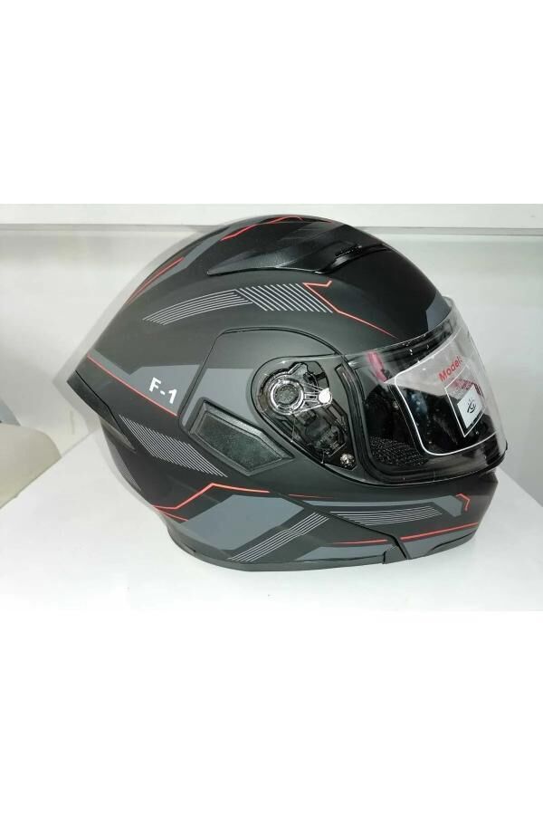 Jk 902 Mat Siyah-Orange Güneş Vizörlü Çene Açılır Kask [E1]
