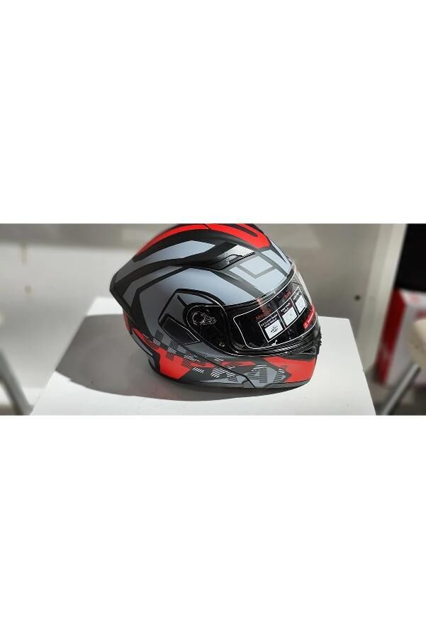 Jk 902 Mat Kırmızı-Nargo Gri Güneş Vizörlü Çene Pedli [H-1Red] Çene Açılır Kask