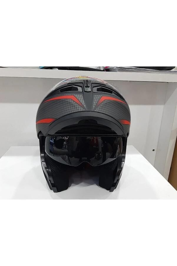 Jk 902 Karbon Desen Çene Pedli Güneş Vizörlü Çeneden Açılır Kask [B-1]