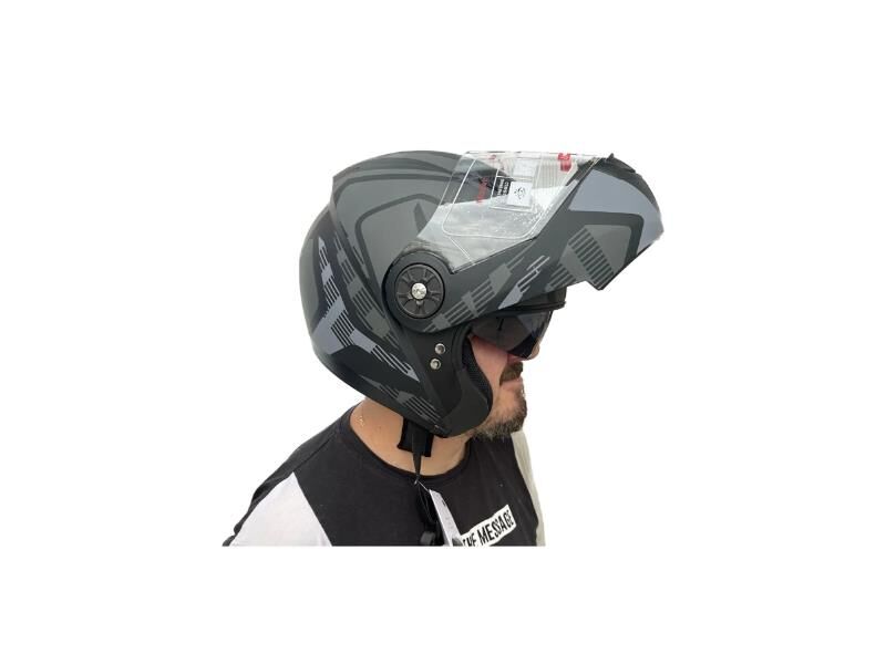 JK115 Çeneli Motosiklet Kaskı Güneş Gözlüklü [Z-1] Grey Desen