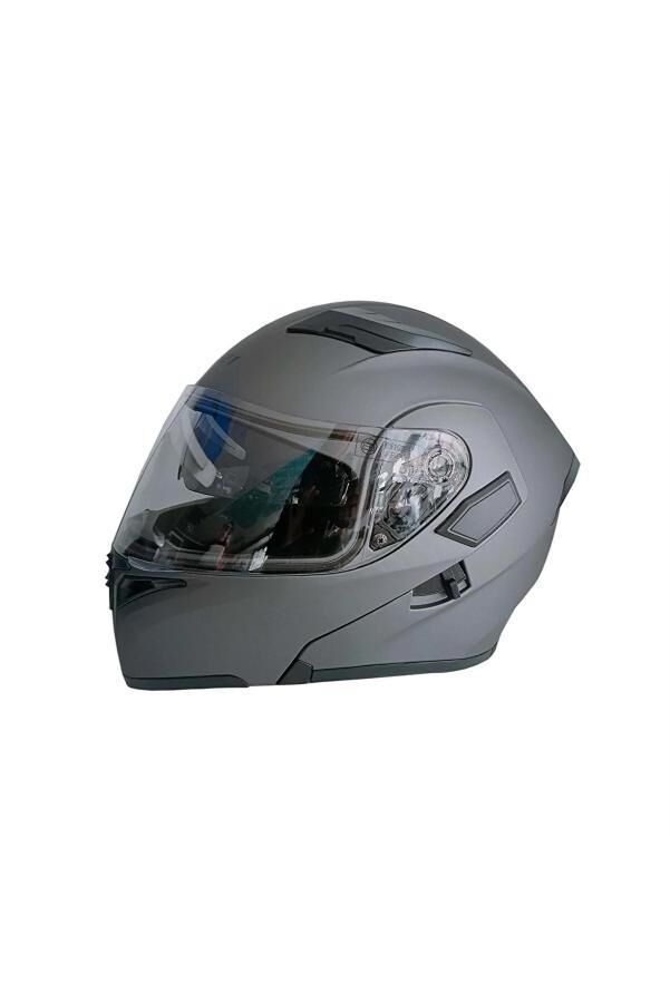 JK115 Çeneli Motosiklet Kaskı Güneş Gözlüklü [Cemet Grey] Desen