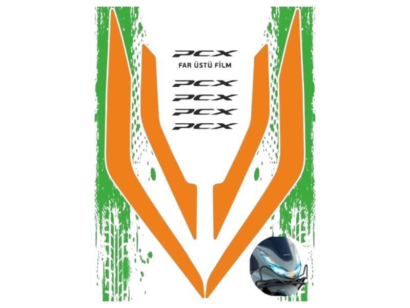Honda Pcx 2021 - 2024 Uyumlu Far Üstü Film Turuncu