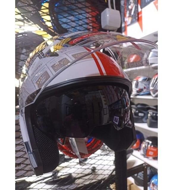 Jk-20 Jıekaı Yarım Güneş Gözlüklü Kask [White/X2 Red]512 Desen M Beden