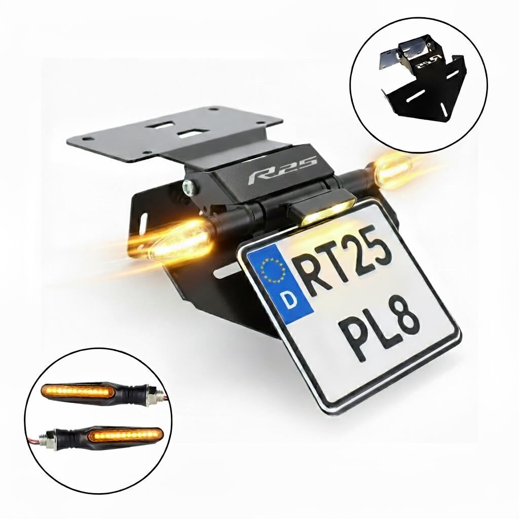 Yamaha R25 Uyumlu Katlanır Plakalık Takımı (Kayar Led Sinyalli)