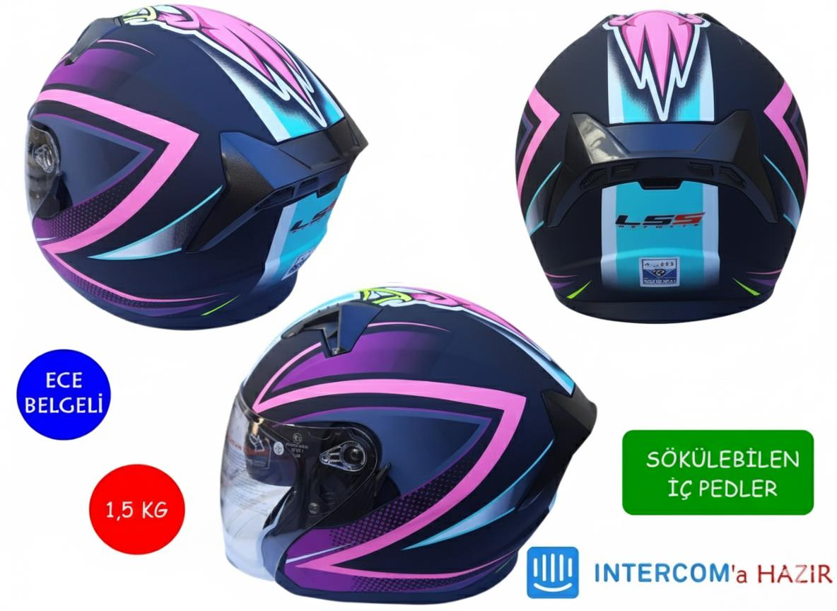 Kask Lss Çenesiz Vizörlü Mat Siyah (A) Fuşya Xxl Beden