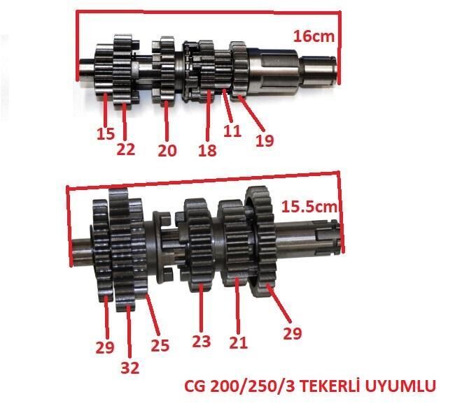 Şanzuman Dişli Komple Uzun Mil Cg200/250/Kuba/Ayder/3 Tekerli Uyumlu