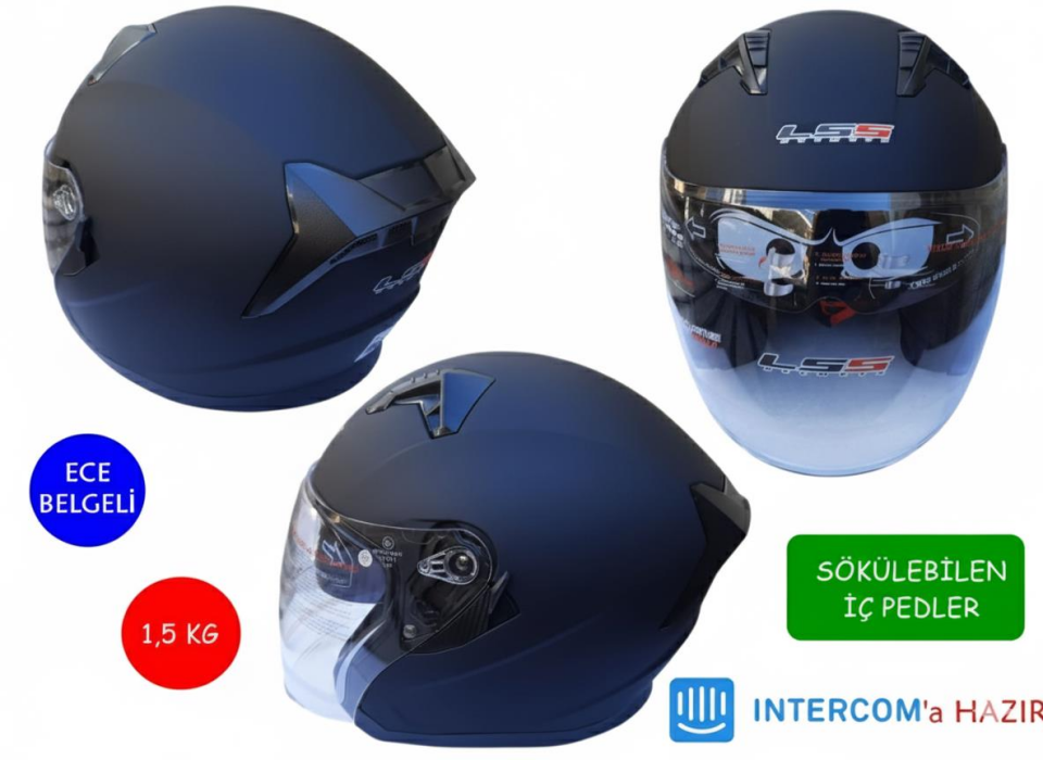 Kask Lss Çenesiz Vizörlü Mat Siyah M Beden