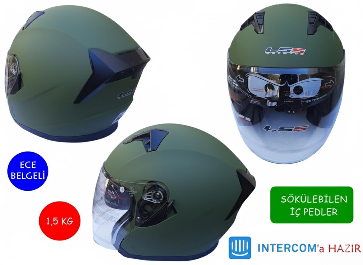 Kask Lss Çenesiz Vizörlü Mat Yeşil M Beden