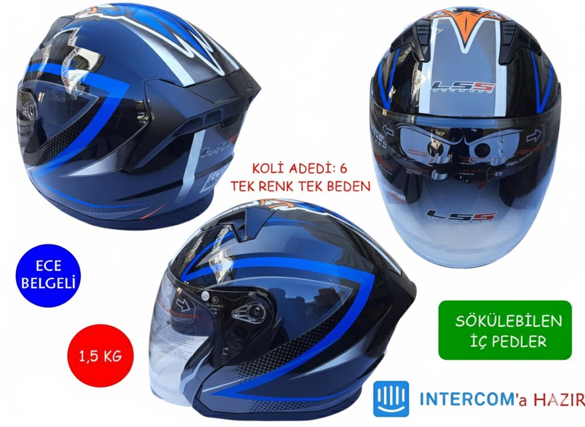 Kask Lss Çenesiz Vizörlü Parlak Siyah (A) Mavi Xl Beden