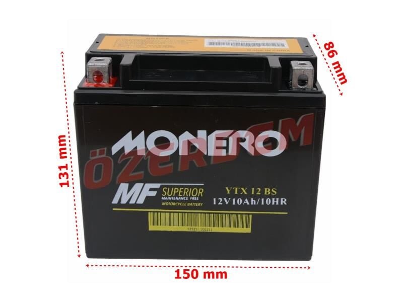 Akü 12V 10Ah Yatık Monero