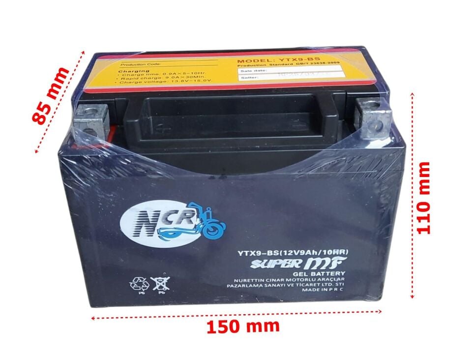 Akü Bs 12V 9Ah Yatık Ncr
