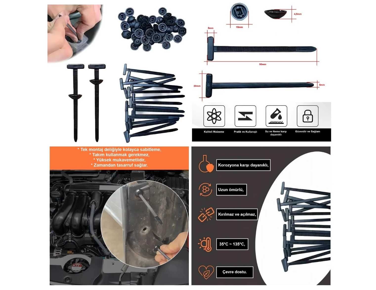 Tesisat Cırt Klips Düğme Model (100 Ad)