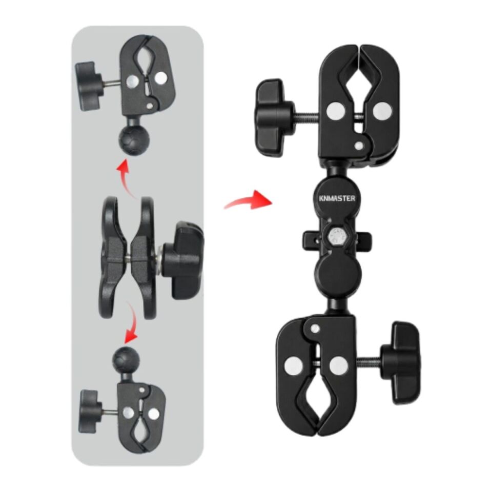 Knmaster Mc-200 – 360°Çift Yengeç Kelepçeli (Double Clamp) Aksiyon Kamera Destek Aparatı (17 Cm)