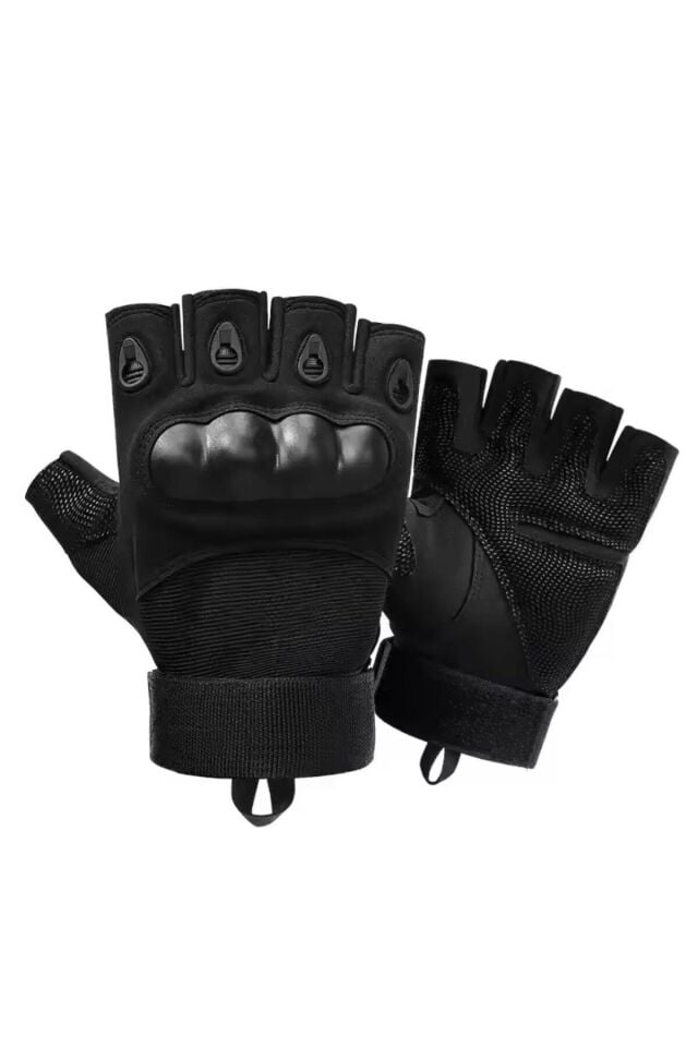 Motorcu/Motosiklet Yarım Kaymaz Siyah Eldiven