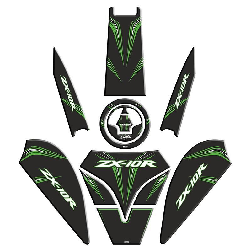 Kawasaki Zx10R Uyumlu Siyah Yeşil Tank Pad Set