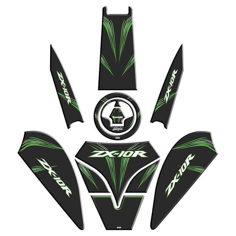 Kawasaki Zx10R Uyumlu Siyah Yeşil Tank Pad Set