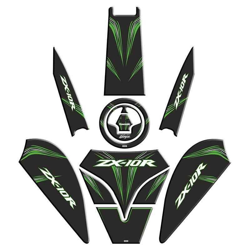 Kawasaki Zx10R Uyumlu Siyah Yeşil Tank Pad Set