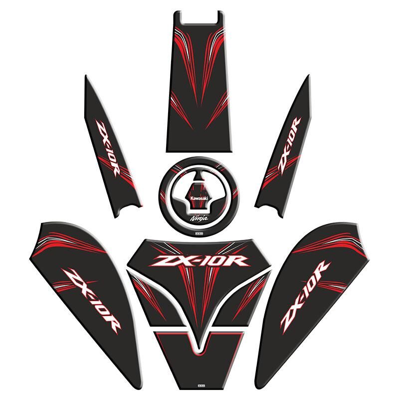 Kawasaki Zx10R Uyumlu Siyah Kırmızı Tank Pad Set