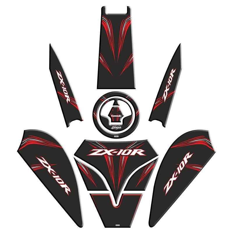 Kawasaki Zx10R Uyumlu Siyah Kırmızı Tank Pad Set