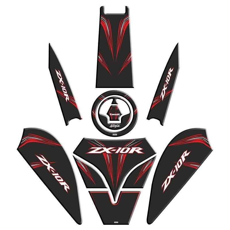 Kawasaki Zx10R Uyumlu Siyah Kırmızı Tank Pad Set