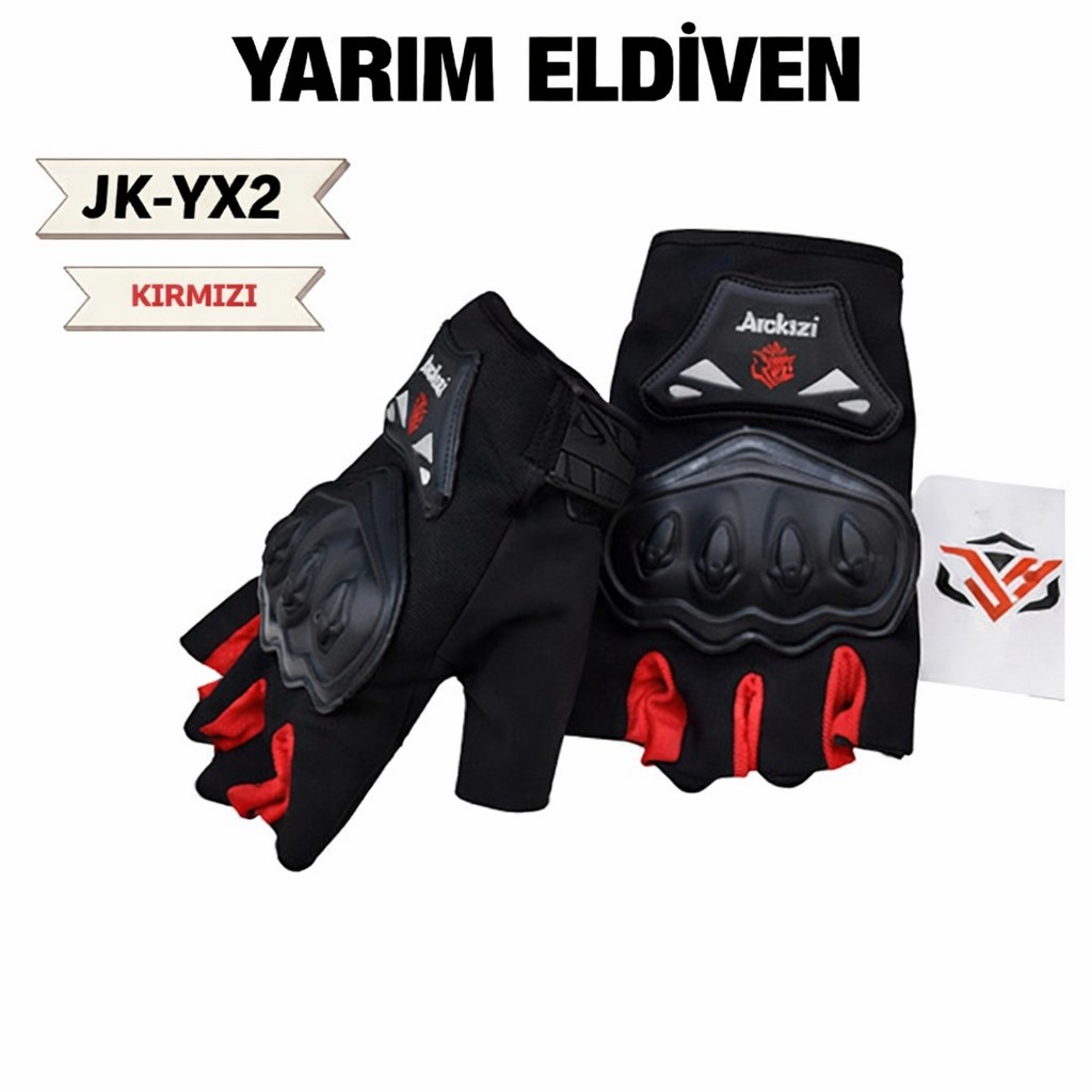Eldiven Korumalı Jk Yx Parmaksız Siyah Kırmızı Xl
