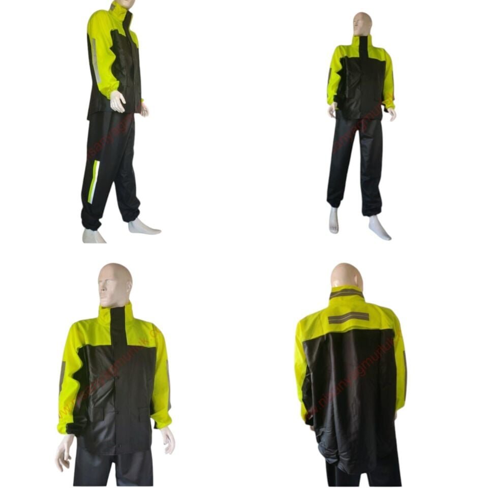 Motosiklet Yağmurluk Alt-Üst Sarı-Siyah 2Xl Beden