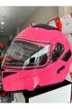 Jk 902 Pembe Güneş Vizörlü Çene Pedli [ping] Çene Açılır Kask