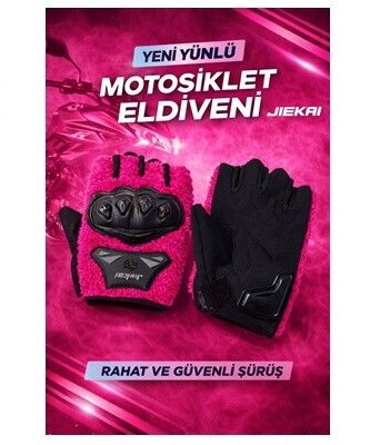 Eldiven Korumalı Parmaksız Peluşlu Fuşya M Beden