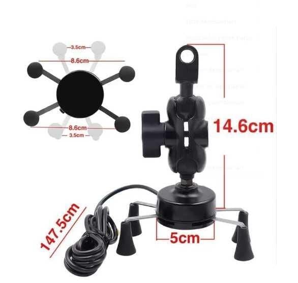 Knmaster X Serisi Motosiklet Ayna Ve Gidon Bağlantılı Usb Girişli Telefon Tutacağı