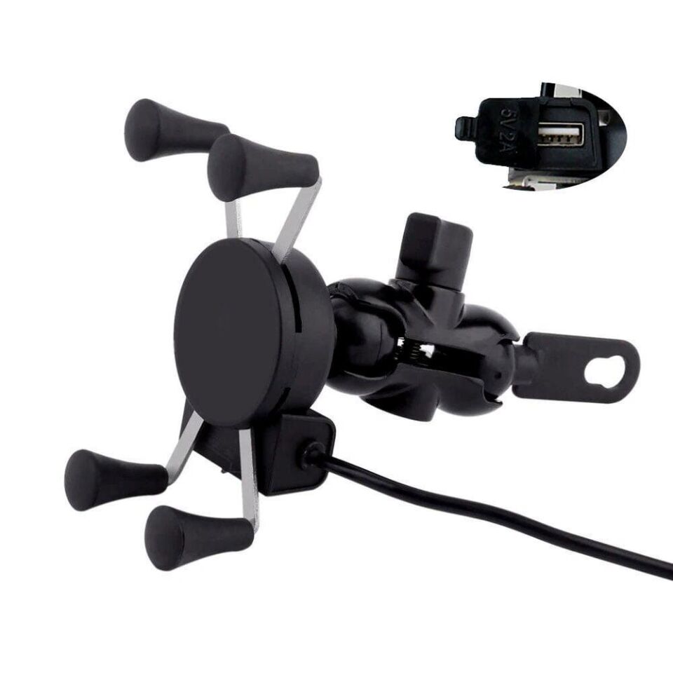 Knmaster X Serisi Motosiklet Ayna Ve Gidon Bağlantılı Usb Girişli Telefon Tutacağı