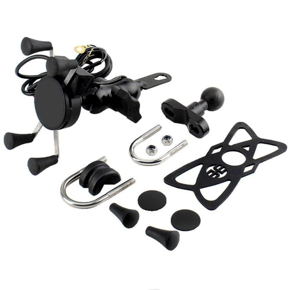 Knmaster X Serisi Motosiklet Ayna Ve Gidon Bağlantılı Usb Girişli Telefon Tutacağı