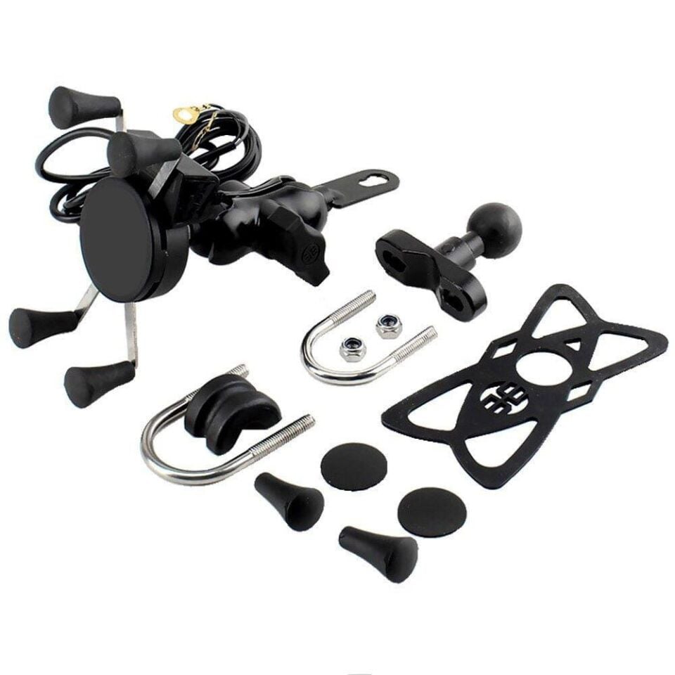 Knmaster X Serisi Motosiklet Ayna Ve Gidon Bağlantılı Usb Girişli Telefon Tutacağı