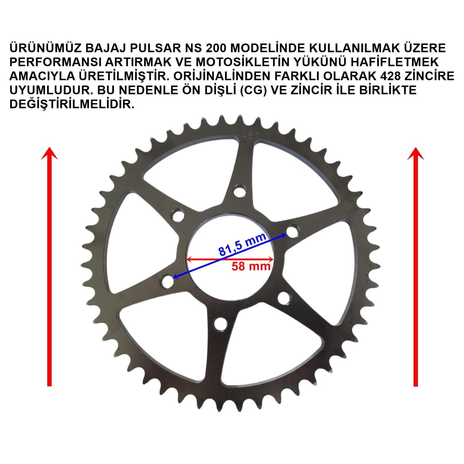 Bajaj Pulsar Ns 200 Arka Dişli Performans 428-48T İç 58 Mm Öm