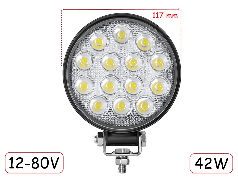 14 Ledli Yuvarlak Far 12V-80V 42W